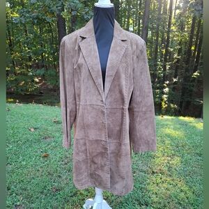 Chico’s Brown Suede Leather Long Coat SIZE 3 Or XL Vintage